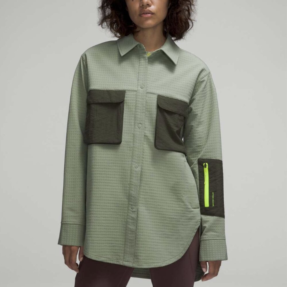 Lululemon Grid Fleece Hiking Overshirt Laurel Green / Medium Olive Button Up 8